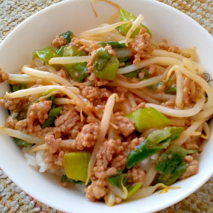 もやしと青ネギとひき肉の甘味噌炒め